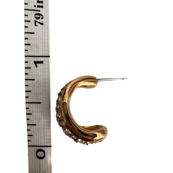Swarovski Gold Plated Half Hoop Pierced Earrings Gold Crystals Dainty - Picture 8 of 9